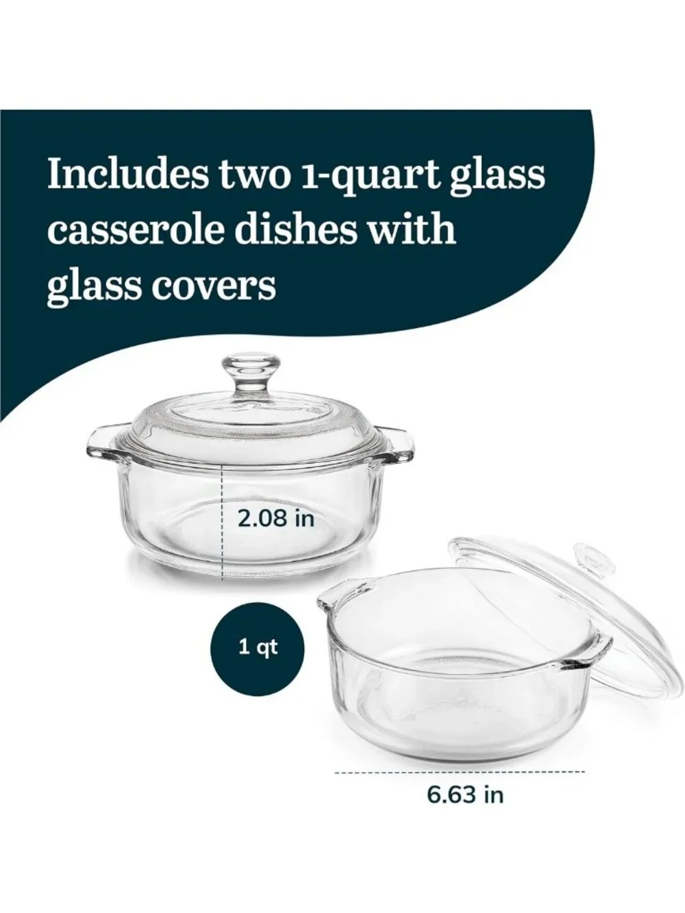 Elegant Glass Casserole Dishes with Lids - Versatile 2-Piece Baking Set for Oven